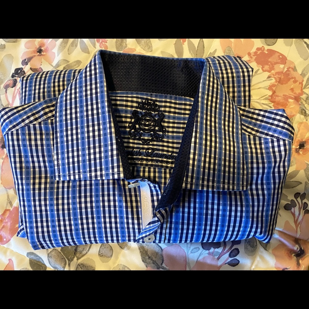 Preowned “English Laundry” Long Sleeve Shirt. Size 16-32/33. Blue Small Checked